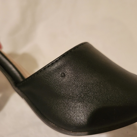 Forever 21 Faux Leather Black Slip on Stiletto Heels Sandals Backless Square EUC - Picture 6 of 7